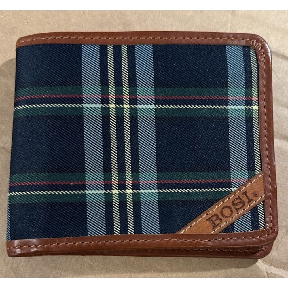 Bosi Genuine Leather Bifold Wallet Plaid